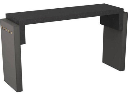 Bernardo Rectangle Console Table in Ebony Oak and Graphite Leather