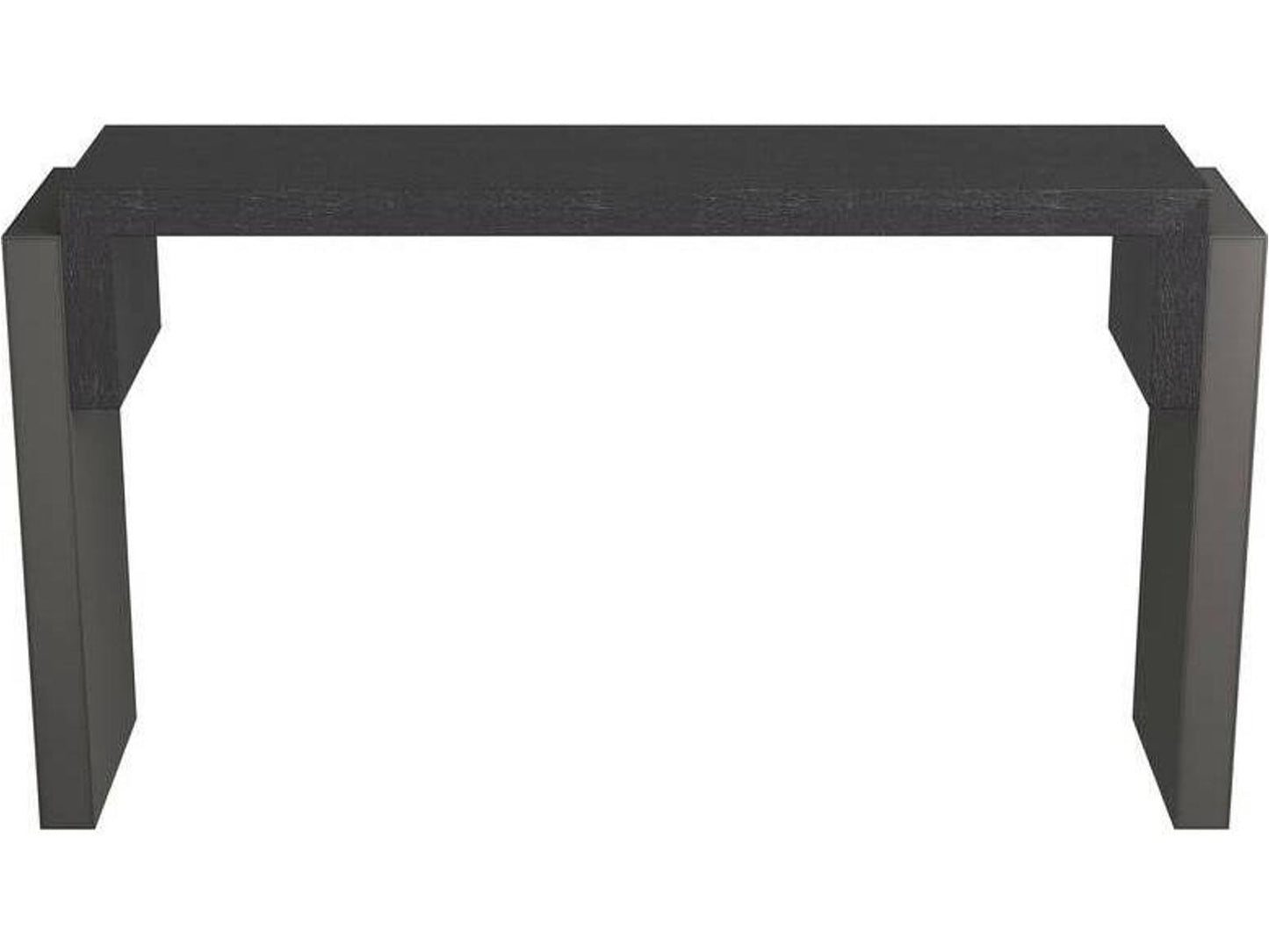 Bernardo Rectangle Console Table in Ebony Oak and Graphite Leather
