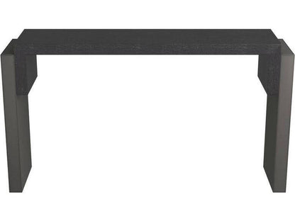 Bernardo Rectangle Console Table in Ebony Oak and Graphite Leather