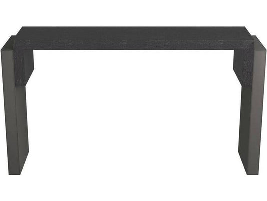 Bernardo Rectangle Console Table in Ebony Oak and Graphite Leather