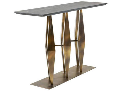 Dagmar Rectangle Console Table in Matte Black Marble and Antique Gold