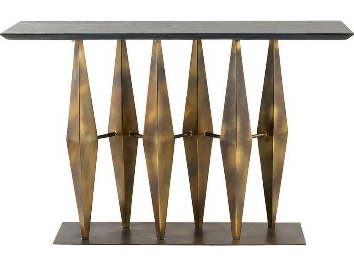 Dagmar Rectangle Console Table in Matte Black Marble and Antique Gold