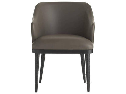 Hershel Upholstered Dining Armchair in Dim Gray Leather and Ebony