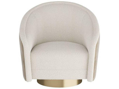 Aljona Swivel Accent Chair Cream Sherpa and Oyster Leather