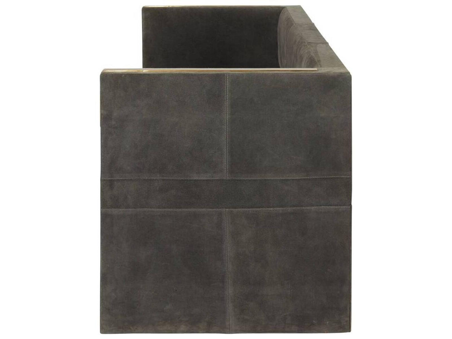 Donovan Slate Grey Antique Brass Suede Upholstered Sofa