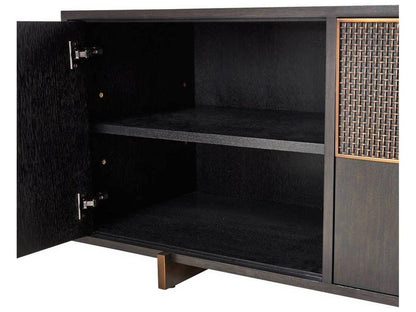 Demi Credenza Ebony Walnut Veneer and Antique Brass