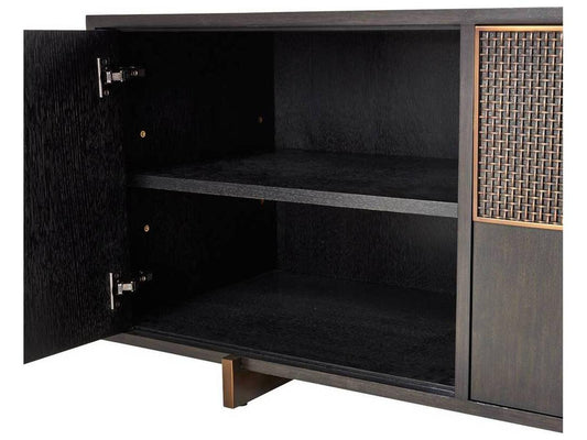 Demi Credenza Ebony Walnut Veneer and Antique Brass