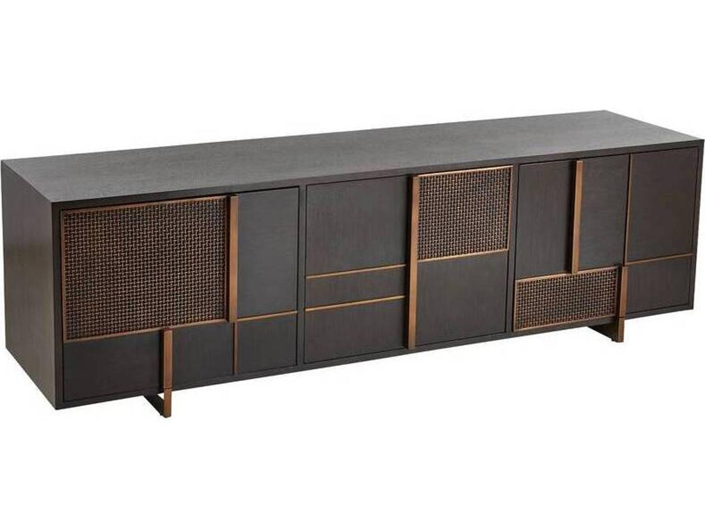 Demi Credenza Ebony Walnut Veneer and Antique Brass