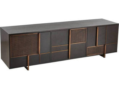Demi Credenza Ebony Walnut Veneer and Antique Brass