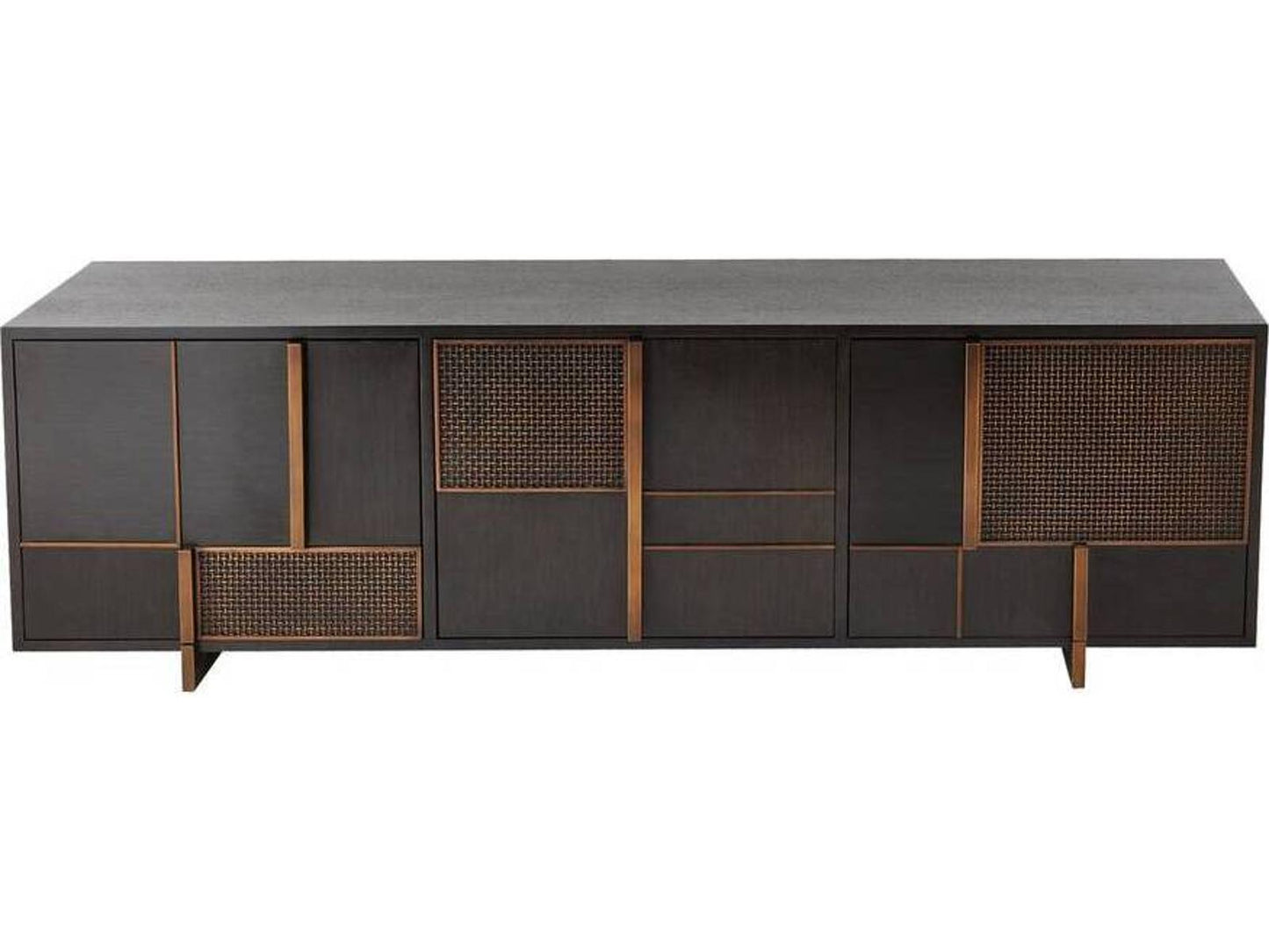 Demi Credenza Ebony Walnut Veneer and Antique Brass