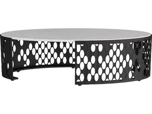 Oval Marble White Blackened Iron Onze Coffee Table