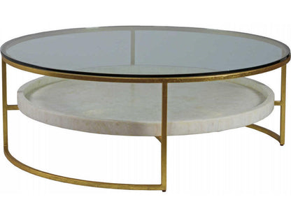 Home Cumulus Round Coffee Table with Gold Foil and Crystal Shelf