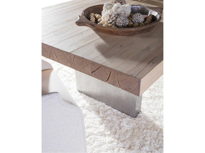 Verite 100-Inch Rectangle Dining Table Oak Veneer Distressed Aluminum