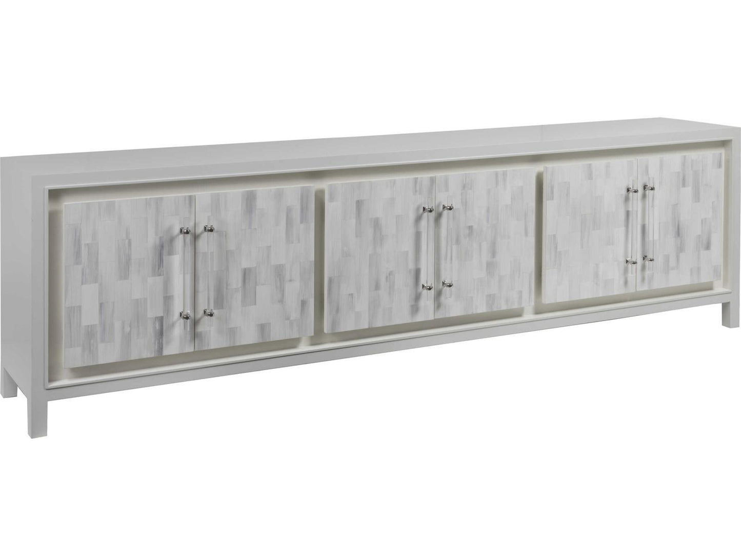 Home Elation White Long Media Console with Faux Horn Resin and Nickel Clasps