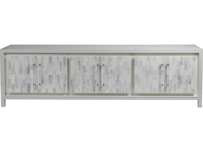 Home Elation White Long Media Console with Faux Horn Resin and Nickel Clasps