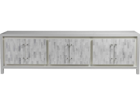 Home Elation White Long Media Console with Faux Horn Resin and Nickel Clasps