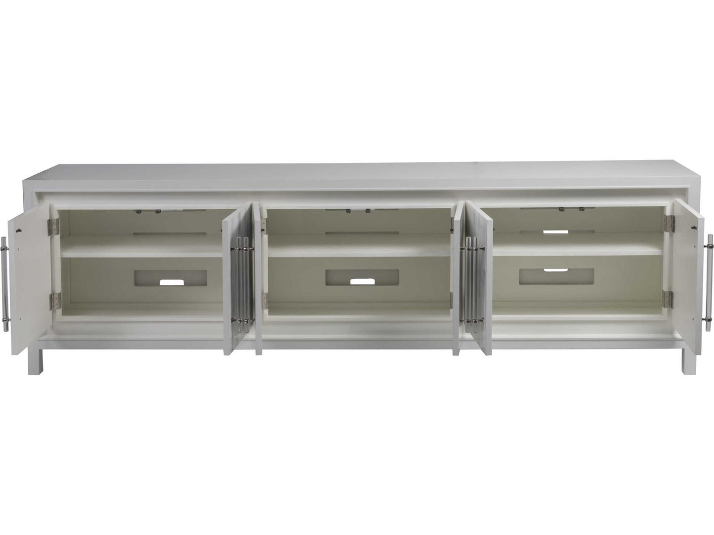 Home Elation White Long Media Console with Faux Horn Resin and Nickel Clasps