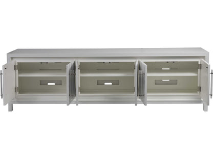Home Elation White Long Media Console with Faux Horn Resin and Nickel Clasps