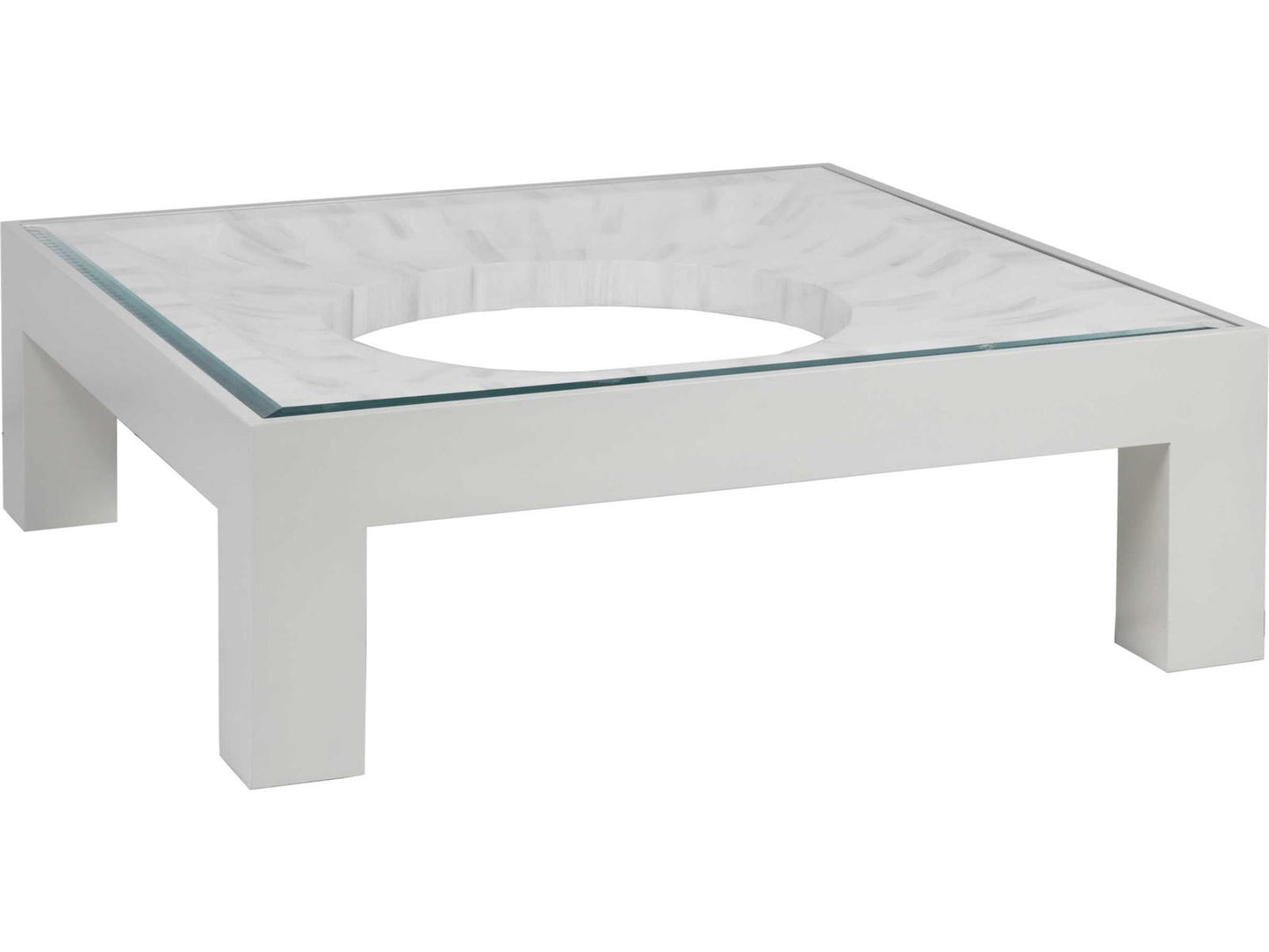 Home Elation Square Coffee Table with Glass Top in White Bone