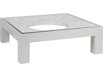 Home Elation Square Coffee Table with Glass Top in White Bone