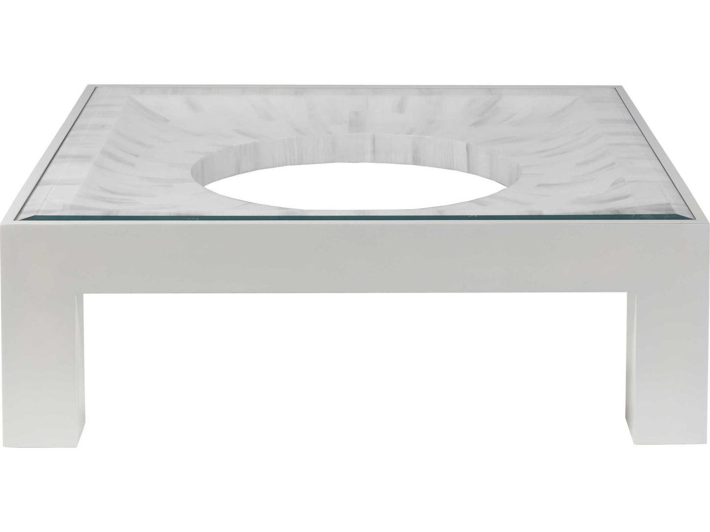 Home Elation Square Coffee Table with Glass Top in White Bone