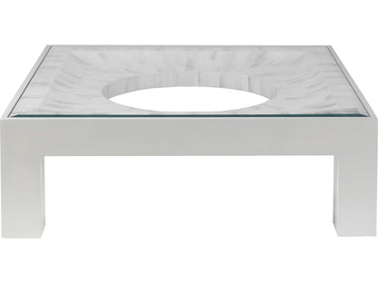 Home Elation Square Coffee Table with Glass Top in White Bone