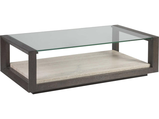Home Venerato Rectangular Coffee Table Mocha Brown Wood and Travertine