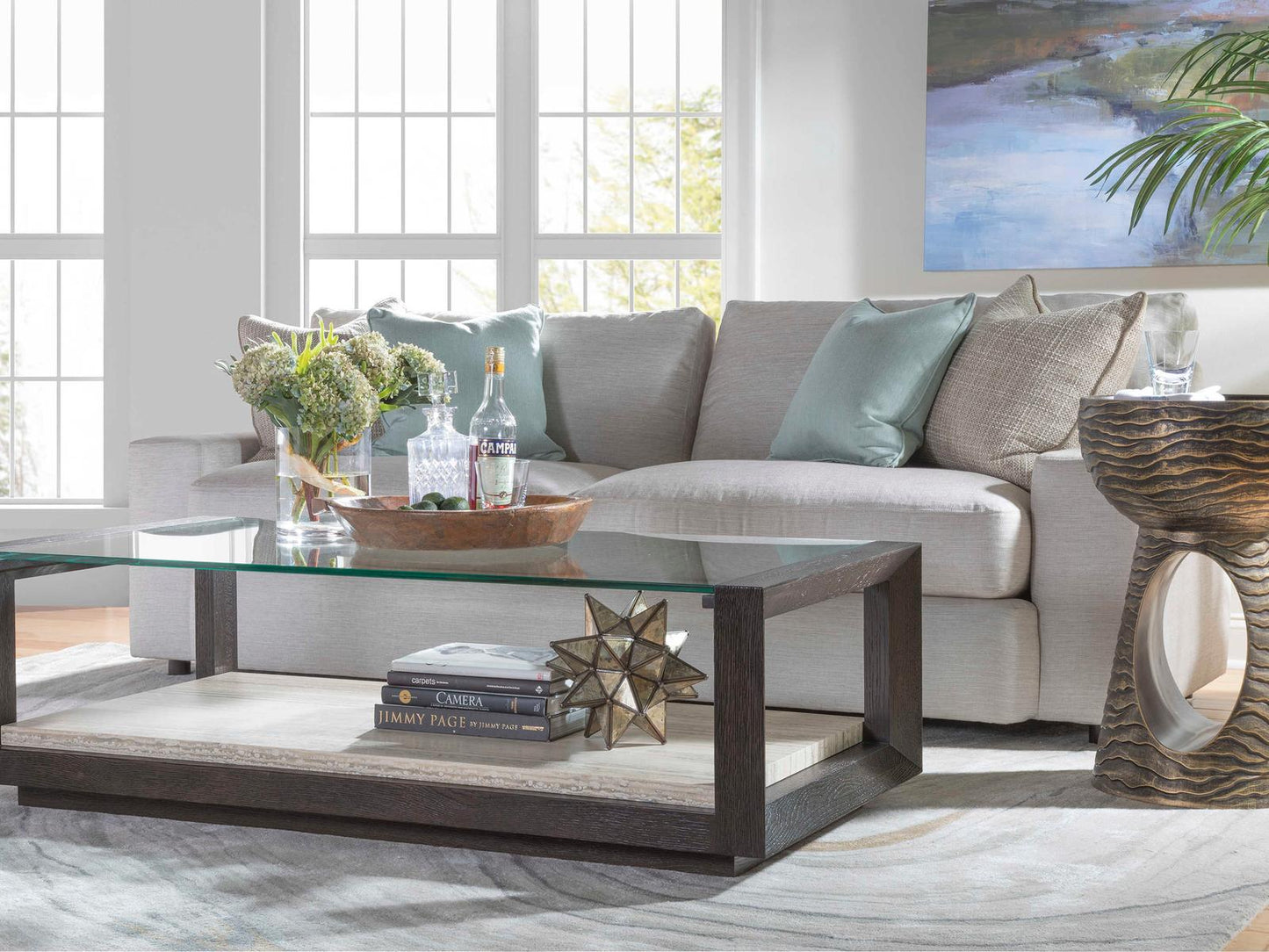 Home Venerato Rectangular Coffee Table Mocha Brown Wood and Travertine
