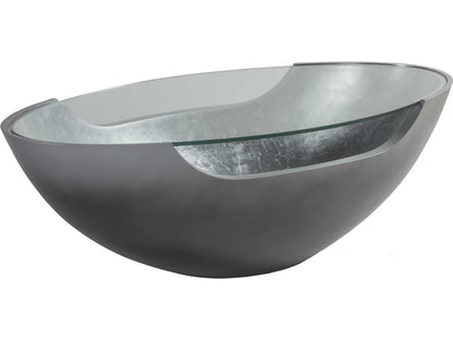 Home Circa Oval Cocktail Table in Silver Gray Metal and Tempered Glass