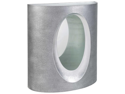 Signature Designs Circa Demilune Glass Textured Gray Silver Leaf Console Table