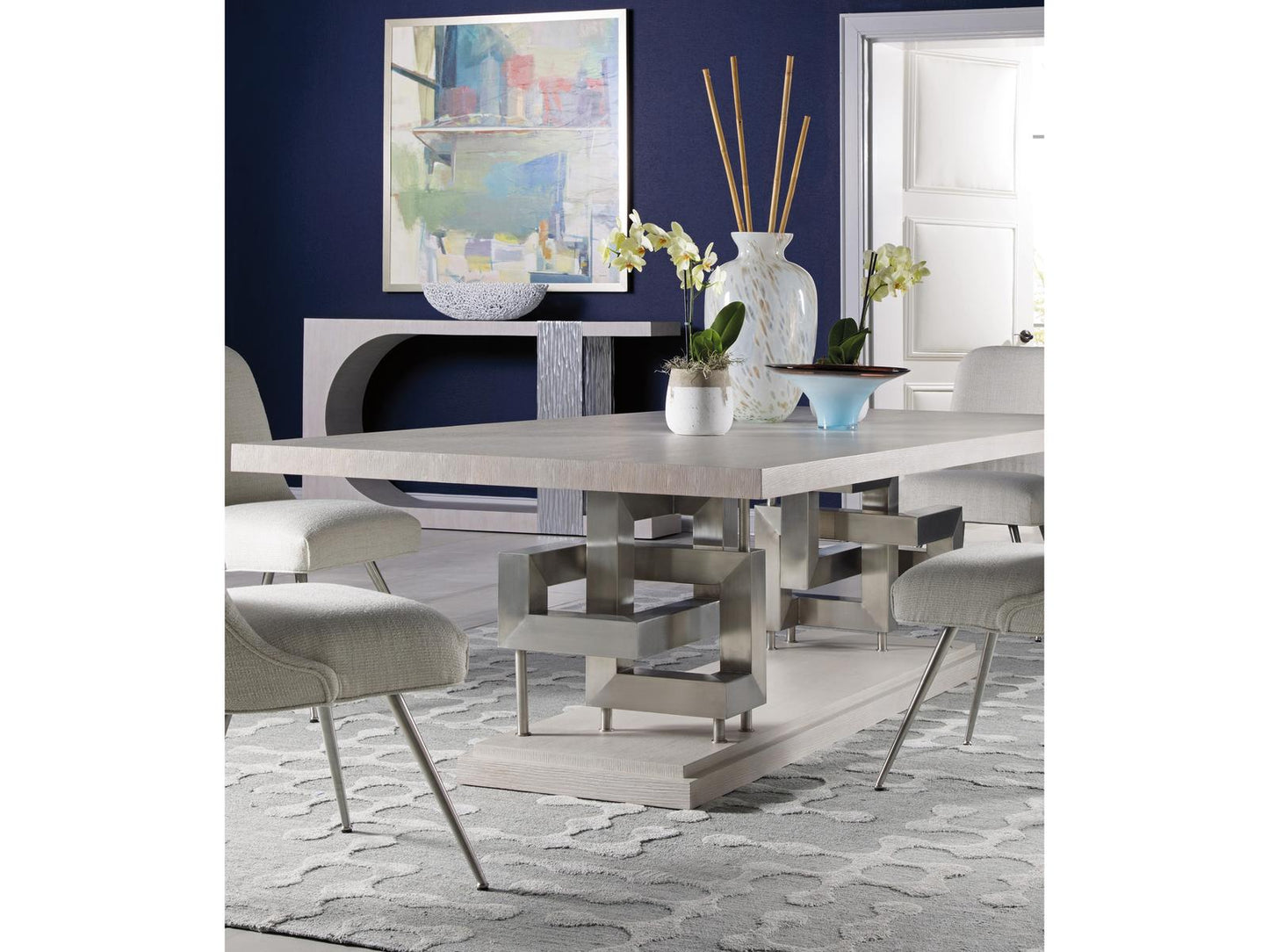 Home Pazzo Rectangle 100-Inch Dining Table in Cerused Misty White Gray Oak