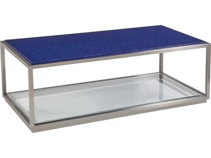 Home Ultramarine Rectangular Coffee Table in Blue Glass and Brushed Stainless