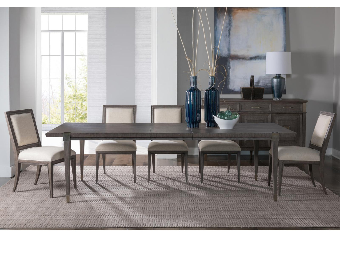 Home Belvedere Extension Rectangle Dining Table in Falcon Brown and Brushed Nickel