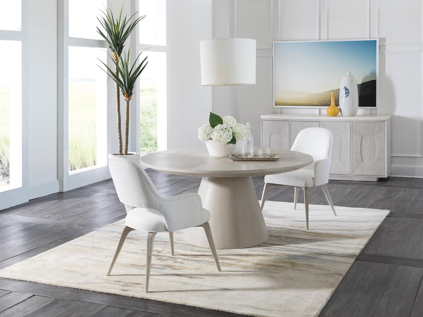 Home Mar Monte 4-Door Buffet in Champagne Taupe White Oak with Marble Top