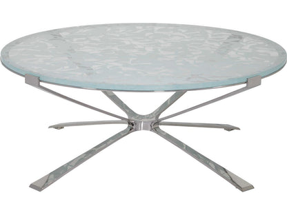 Signature Designs Snowscape Round Glass Coffee Table with Polished Stainless Steel Base