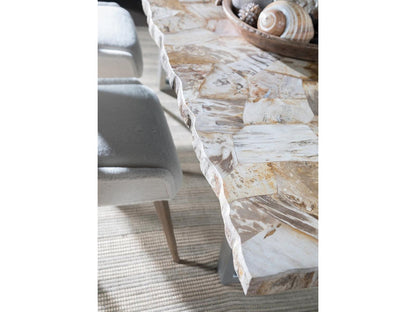 Home Mar Monte Caldera Rectangular Dining Table in Silver with Petrified Wood Top