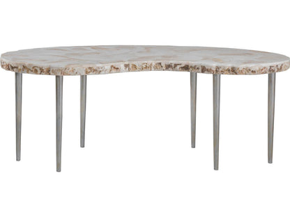 Home Seamount Kidney Coffee Table Fossilized Shell and Silver Iron