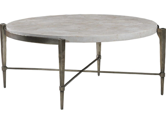 Home Percival Round Coffee Table in Bronze Leaf with White Agate Top