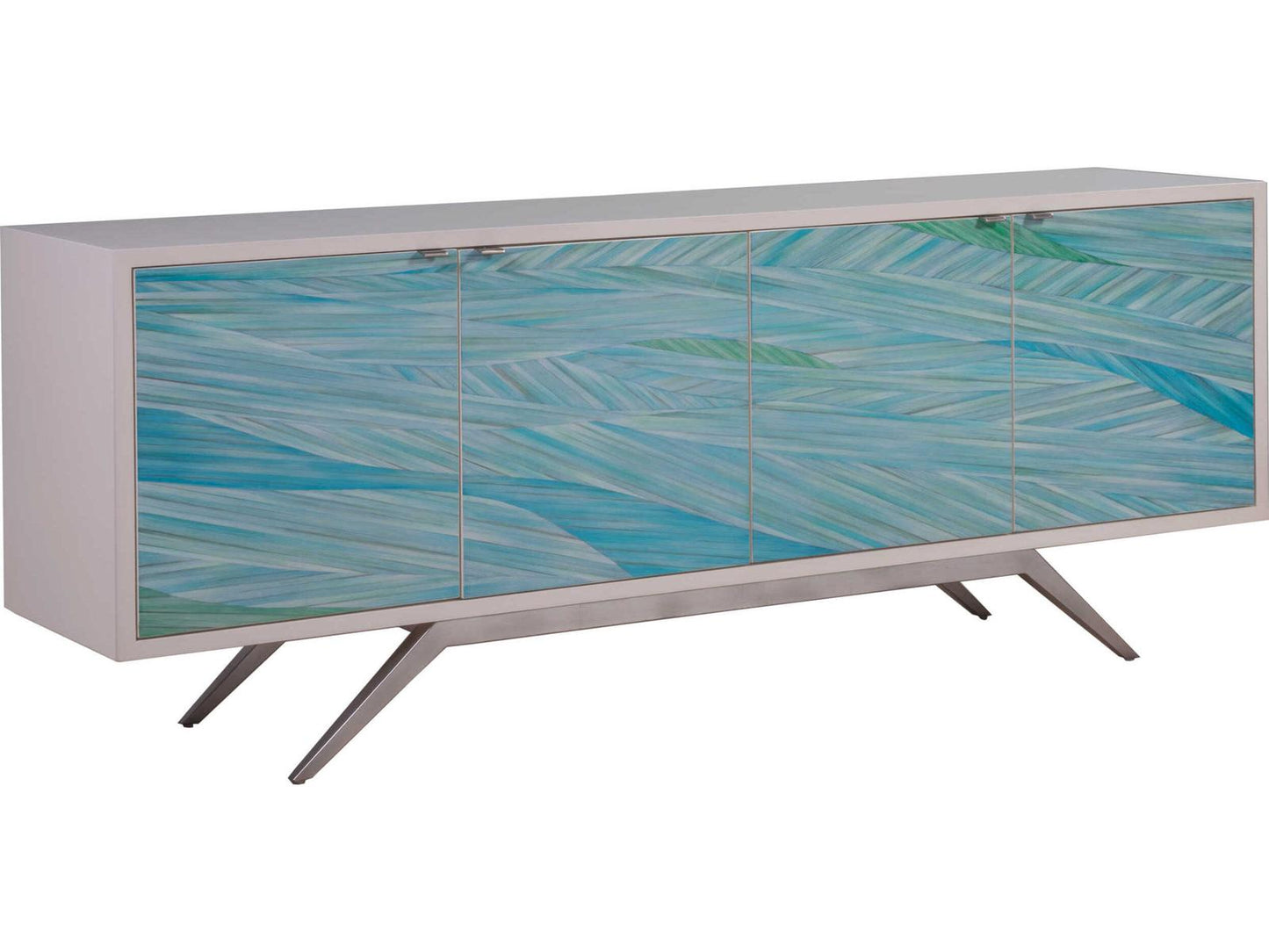Home Blue Wave Media Console Ivory with Hand Painted Azure Doors