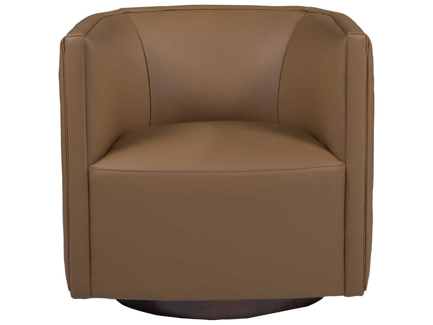 Home Ingrid Leather Swivel Accent Chair with Wood Base in Brown