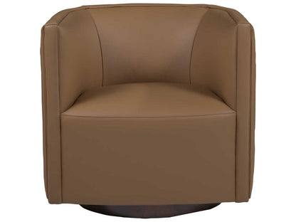 Home Ingrid Leather Swivel Accent Chair with Wood Base in Brown