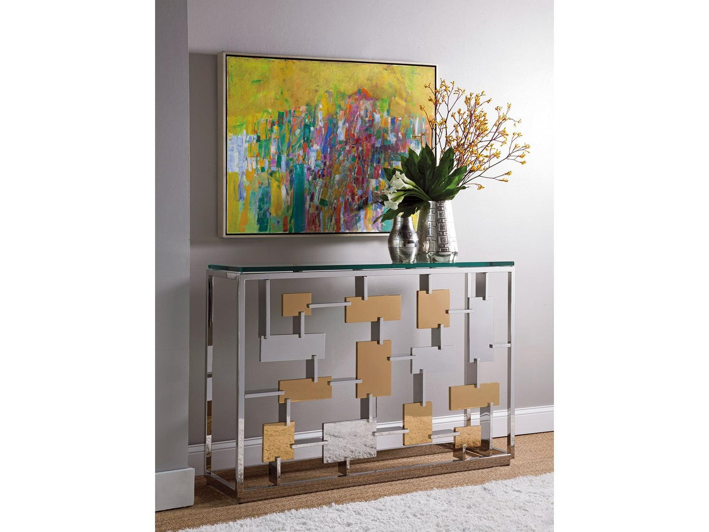 Cityscape Rectangular Glass Warm Polished Console Table