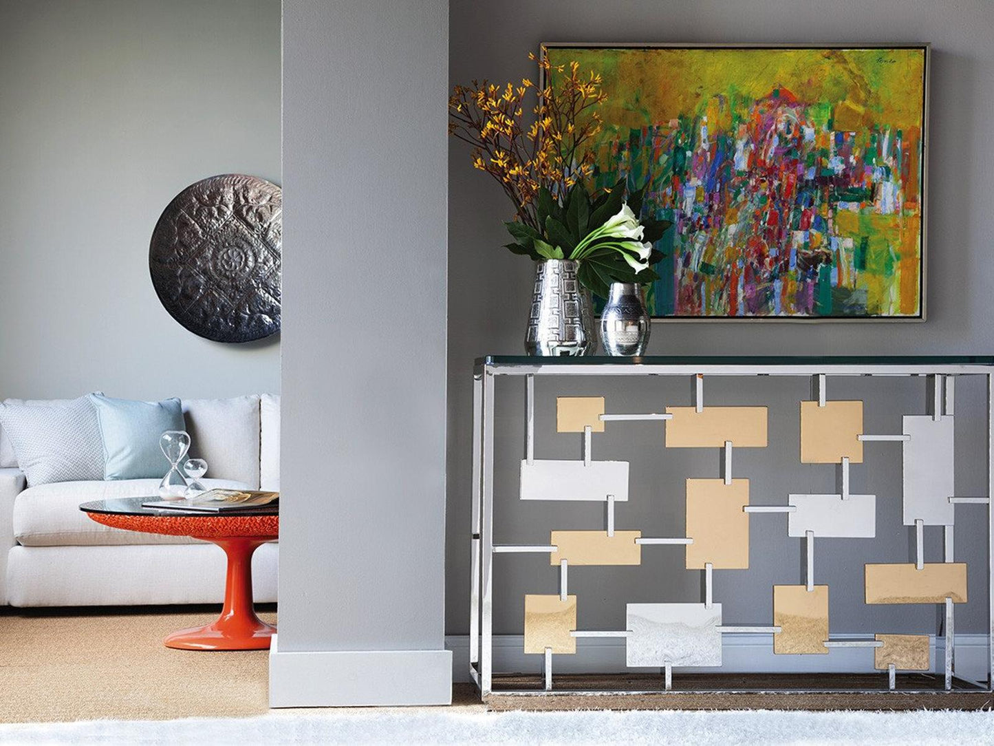 Cityscape Rectangular Glass Warm Polished Console Table