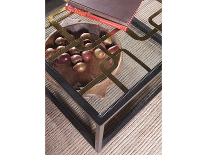 Home Moxie Rectangular Cocktail Coffee Table in Black and Gold Metal and Glass
