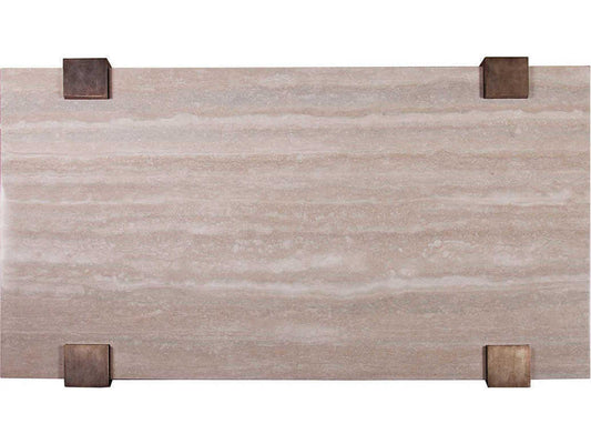 Home Impresario Rectangular Coffee Table Silver Travertine Top Warm Silver Leaf