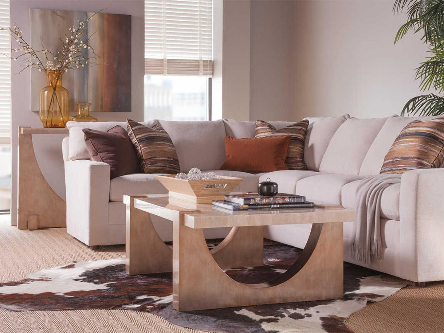 Home Impresario Rectangular Coffee Table Silver Travertine Top Warm Silver Leaf