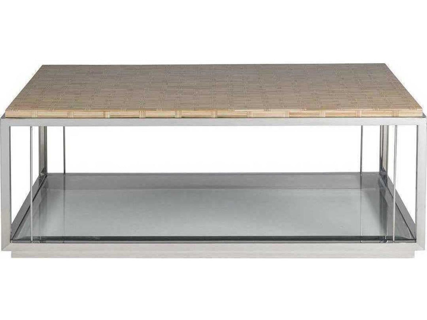 Home Thatch Rectangular Coffee Table in Rattan and Polished Stainless Steel
