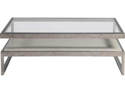 Home Soiree Rectangular Cocktail Table with Glass Top and Silver Leaf Finish