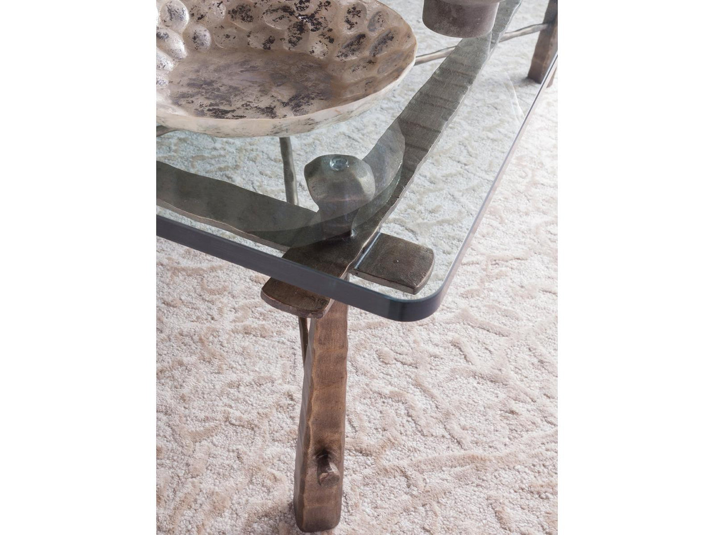 Home Cortona Rectangular Coffee Table Iron and Glass in Bronze Foil