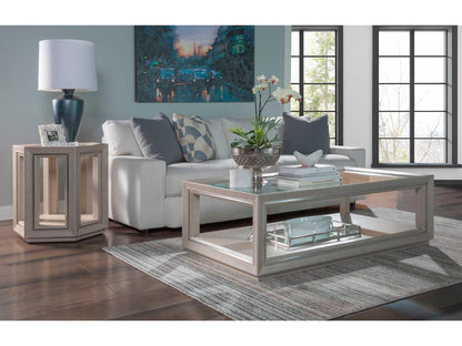 Home Zeitgeist Rectangle Coffee Table in Linen White with Glass Top